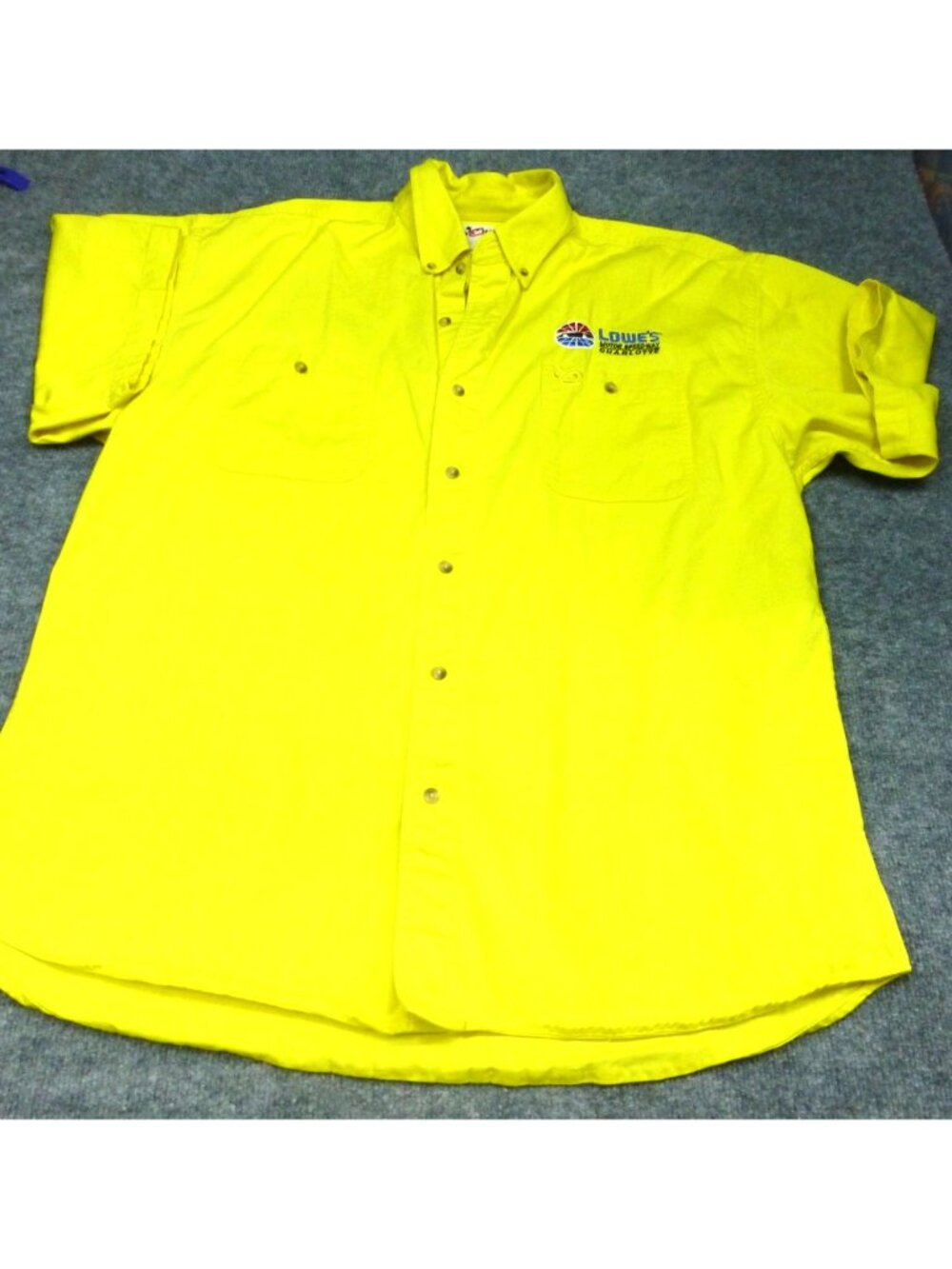 Chase Authentics Lowes Motor Speedway Yellow Button-Down Shirt XL Short Sleeve N